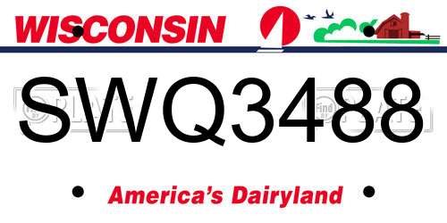 SWQ3488 Wisconsin License Plate