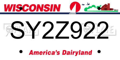 SY2Z922 Wisconsin License Plate