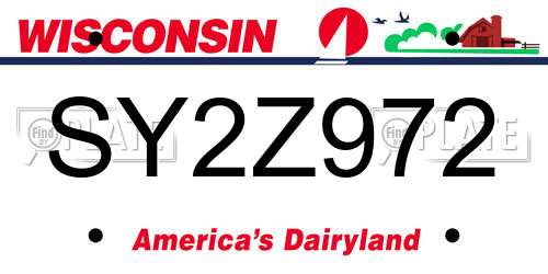 SY2Z972 Wisconsin License Plate