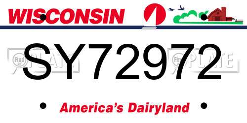 SY72972 Wisconsin License Plate