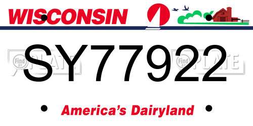 SY77922 Wisconsin License Plate