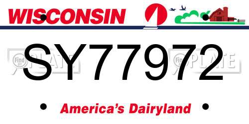 SY77972 Wisconsin License Plate