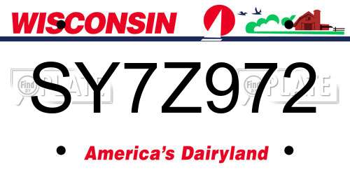 SY7Z972 Wisconsin License Plate