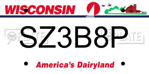 SZ3B8P Wisconsin License Plate