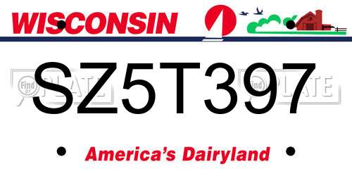 SZ5T397 Wisconsin License Plate