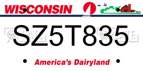 SZ5T835 Wisconsin License Plate