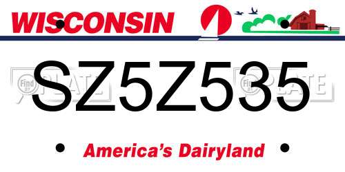 SZ5Z535 Wisconsin License Plate