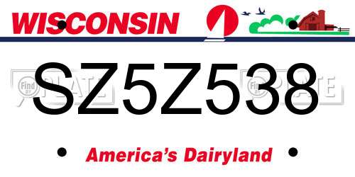 SZ5Z538 Wisconsin License Plate