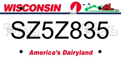 SZ5Z835 Wisconsin License Plate
