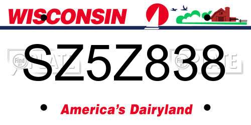 SZ5Z838 Wisconsin License Plate