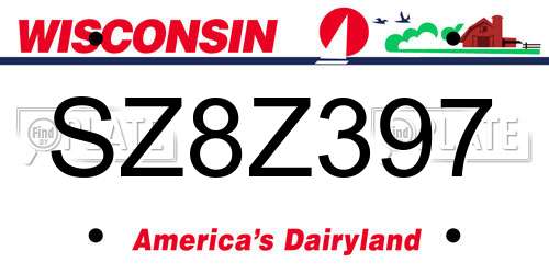 SZ8Z397 Wisconsin License Plate