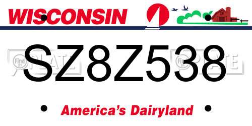SZ8Z538 Wisconsin License Plate