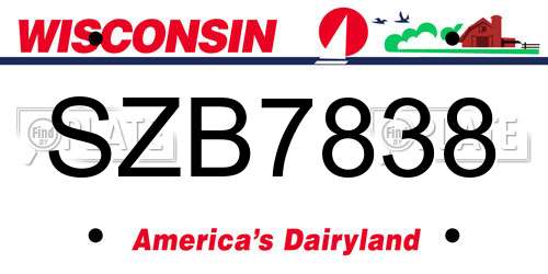 SZB7838 Wisconsin License Plate
