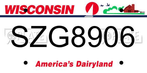 SZG8906 Wisconsin License Plate