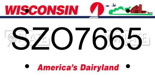 SZO7665 Wisconsin License Plate