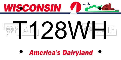 T128WH Wisconsin License Plate