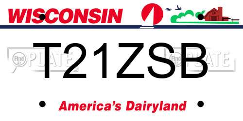 T21ZSB Wisconsin License Plate