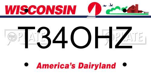 T34OHZ Wisconsin License Plate