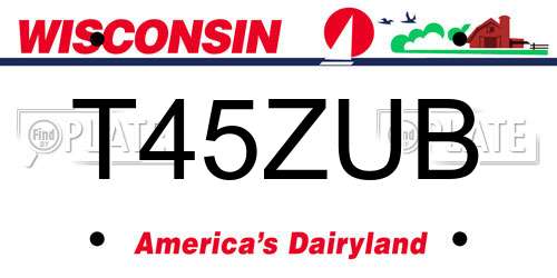 T45ZUB Wisconsin License Plate