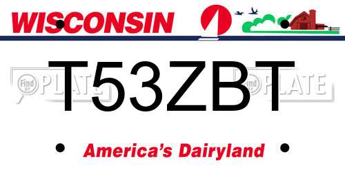 T53ZBT Wisconsin License Plate