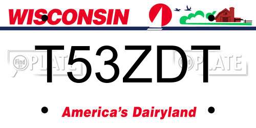 T53ZDT Wisconsin License Plate