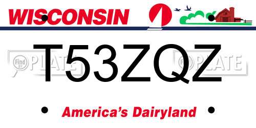 T53ZQZ Wisconsin License Plate