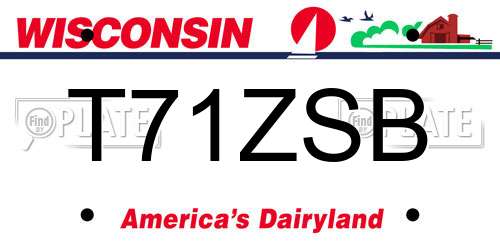 T71ZSB Wisconsin License Plate