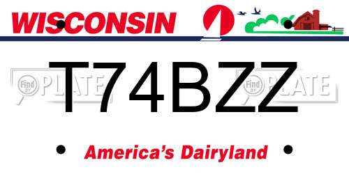 T74BZZ Wisconsin License Plate
