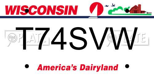 T74SVW Wisconsin License Plate