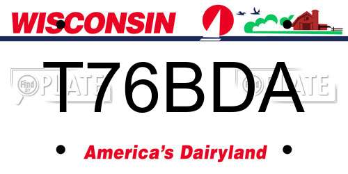 T76BDA Wisconsin License Plate