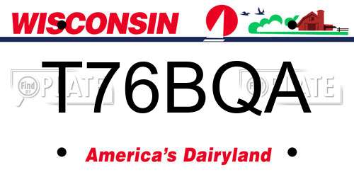 T76BQA Wisconsin License Plate