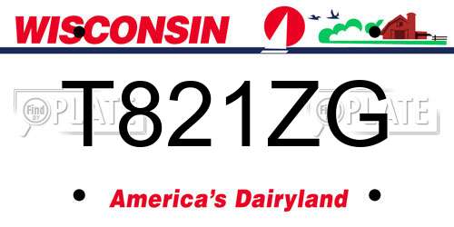 T821ZG Wisconsin License Plate