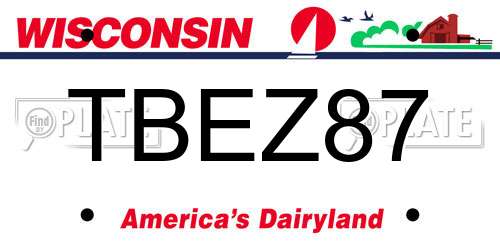 TBEZ87 Wisconsin License Plate