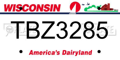 TBZ3285 Wisconsin License Plate