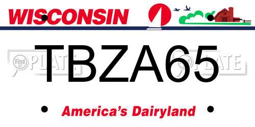 TBZA65 Wisconsin License Plate