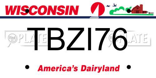 TBZI76 Wisconsin License Plate