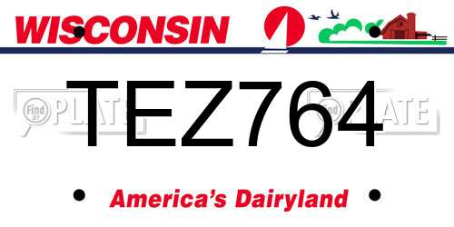 TEZ764 Wisconsin License Plate
