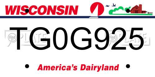 TG0G925 Wisconsin License Plate