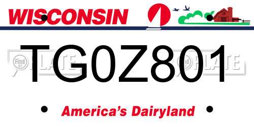 TG0Z801 Wisconsin License Plate