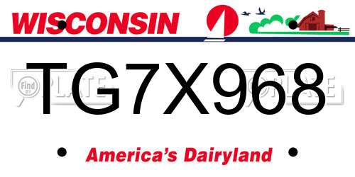 TG7X968 Wisconsin License Plate