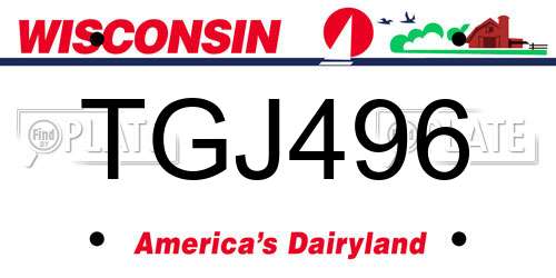 TGJ496 Wisconsin License Plate