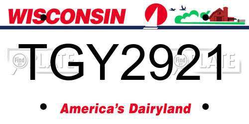 TGY2921 Wisconsin License Plate