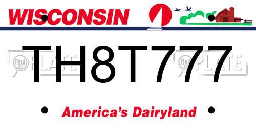 TH8T777 Wisconsin License Plate