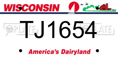 TJ1654 Wisconsin License Plate