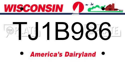 TJ1B986 Wisconsin License Plate