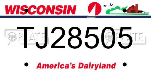 TJ28505 Wisconsin License Plate
