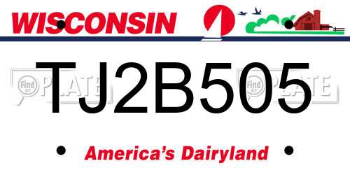 TJ2B505 Wisconsin License Plate