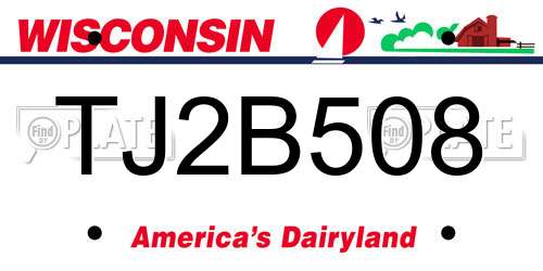 TJ2B508 Wisconsin License Plate