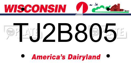 TJ2B805 Wisconsin License Plate