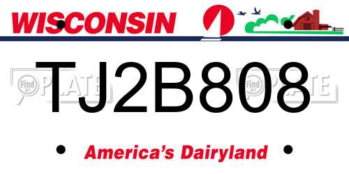 TJ2B808 Wisconsin License Plate